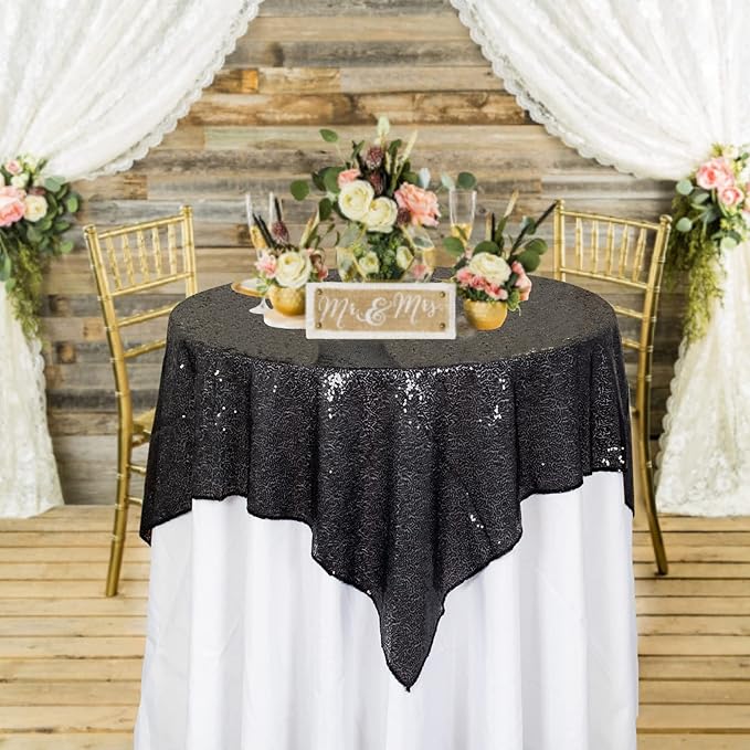 ShinyBeauty Sequin Tablecloth Black 72''x72'' Square Black Glitter Table Cover by ShinyBeauty