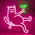 Cat Neon Sign for Wall Decor, Cat Holding Cocktail Neon Lights for Bedroom by YourVibeYourNeon