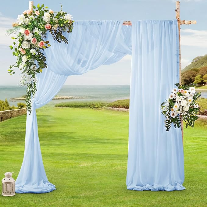 SiinvdaBZX 2 Panels Wedding Arch Draping Fabric 30" x 20Ft Light Blue Sheer - Image 2