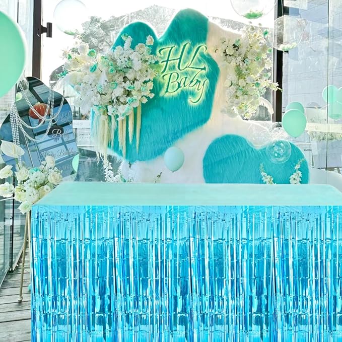 Light Blue Streamers Party Decorations, 2 Packs Ocean Blue Table Skirts - Image 4