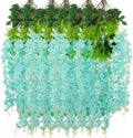 24 Pack Teal Wisteria Hanging Flowers Garland, 3.77 Feet Artificial Flower Vines by Luerbi