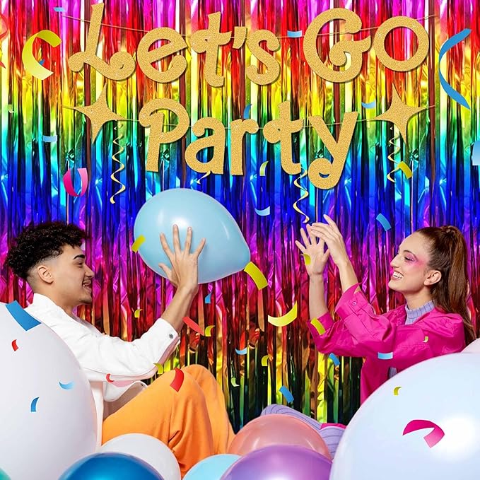 6 Pack Rainbow Foil Fringe Curtains Backdrop, 3.28 x 8.2 Ft Metallic Streamers - Image 5
