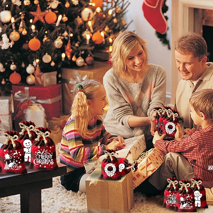 CCINEE 36Pcs Christmas Buffalo Plaid Drawstring Bags Red and Black Plaid Xmas - Image 7