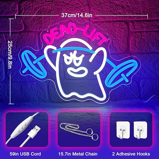 Dumbbell Neon Sign, Neon Signs for Wall Decor, Gym Neon Sign, Ghost Dead Lift - Image 3