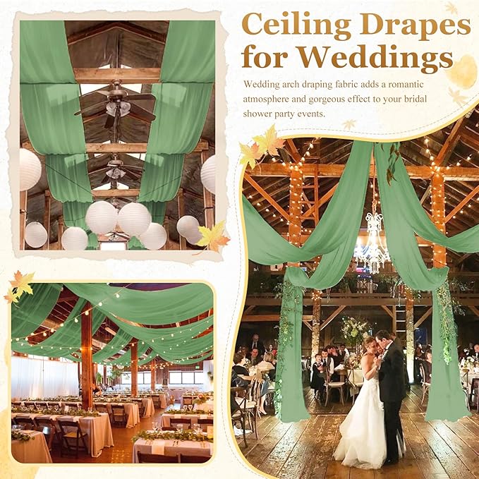 MODFUNS Ceiling Drapes for Weddings Sage Green Ceiling Draping Fabric 2 Panels - Image 5