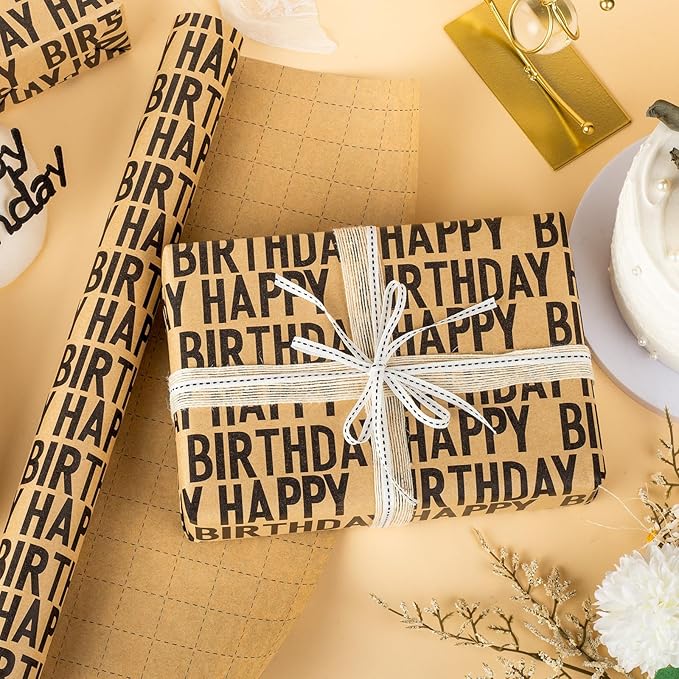 Yarcony Birthday Kraft Wrapping Paper Roll, Mens Gift Wrapping Paper - Image 2