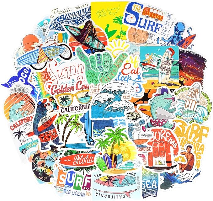 Surf Stickers for Teens Girls Boys Surfing Laptop Stickers for Water Bottles by QTL