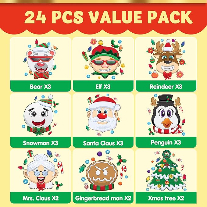 JOYIN 24 Pcs Christmas Make-a-face Stickers, Make Your Own Characters Mix and - Image 2