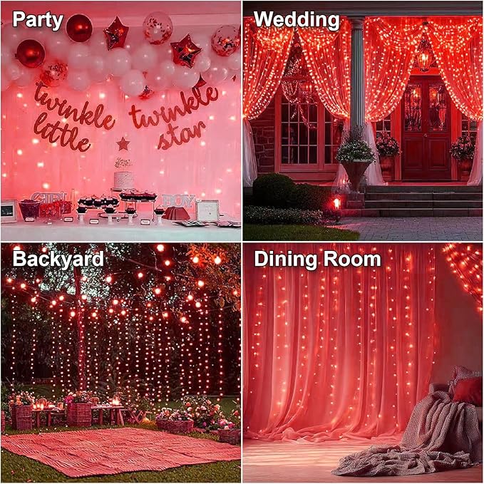 HXWEIYE 300LED Fairy Curtain Lights, 9.8x9.8Ft USB Plug-in 8 Modes Christmas - Image 7