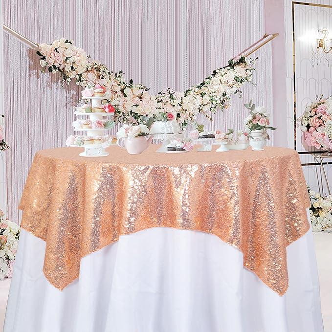 ShinyBeauty Rose Gold Tablecloths 36X36 Inch, 2 Pieces Sequin Table Cloth by ShinyBeauty