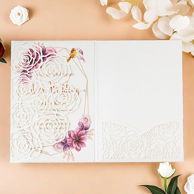 20 Pcs Laser Cut Wedding Invitations Card Pocket - Image 4