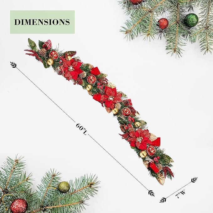 5 ft Christmas Garland for Mantle Unlit Garland for Stairs Railing, for Table - Image 3