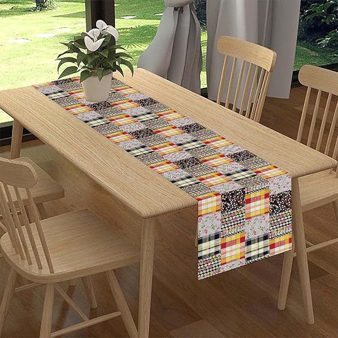 Patchwork Table Runner, Boho Vintage Floral Checkered Plaid Bohemian Paisley - Image 3