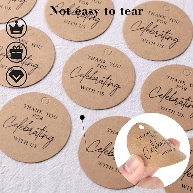 SallyFashion 120PCS Thank You Tags, 2inch Brown Round Gift Tags - Image 3