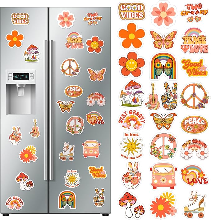25 Pieces Hippie Car Flower Magnet Groovy Boho Flower Refrigerator Magnets by Xuhal