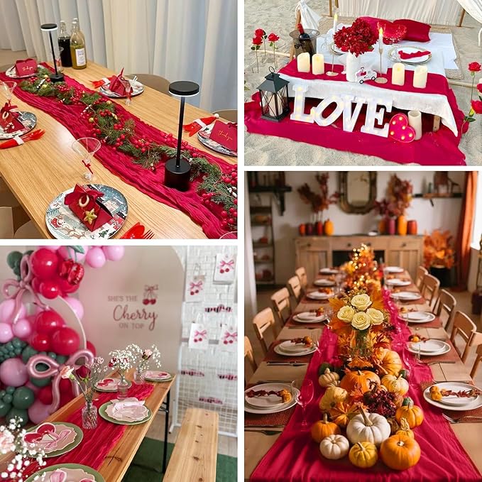 3 Pack Red Cheesecloth Table Runner Gauze Christmas Table Runner 35x120 Inch - Image 4