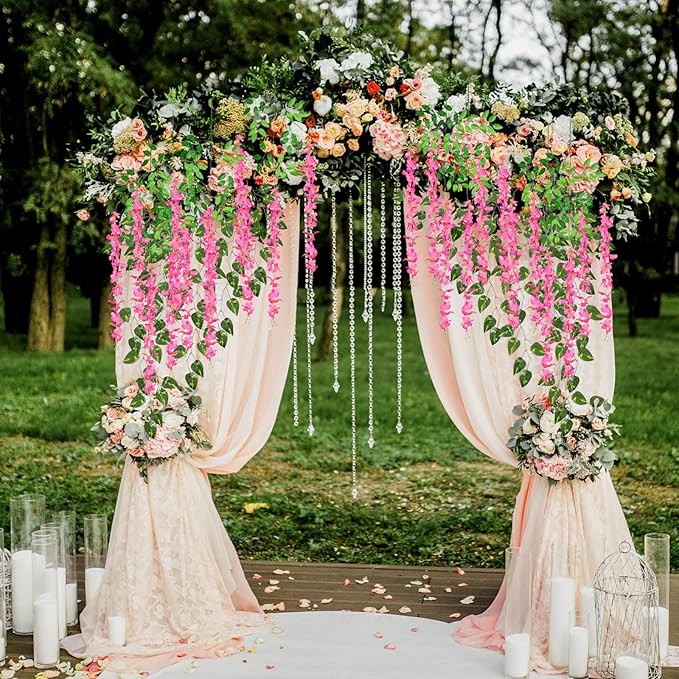 12 Pack Fuchsia Wisteria Hanging Flowers Garland, 3.77 Feet Artificial Flower - Image 6