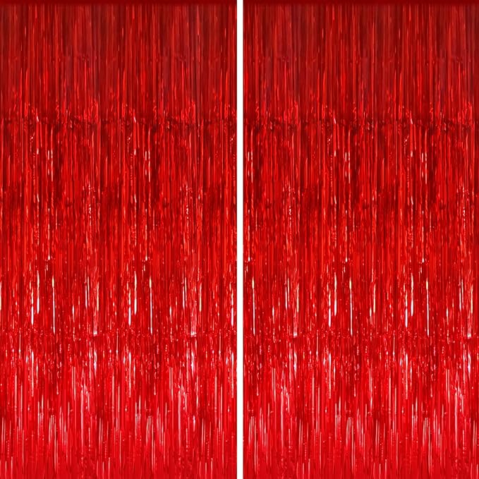 GOER 3.2 ft x 8.2 ft Metallic Tinsel Foil Fringe Curtains, Party Streamer by GOER