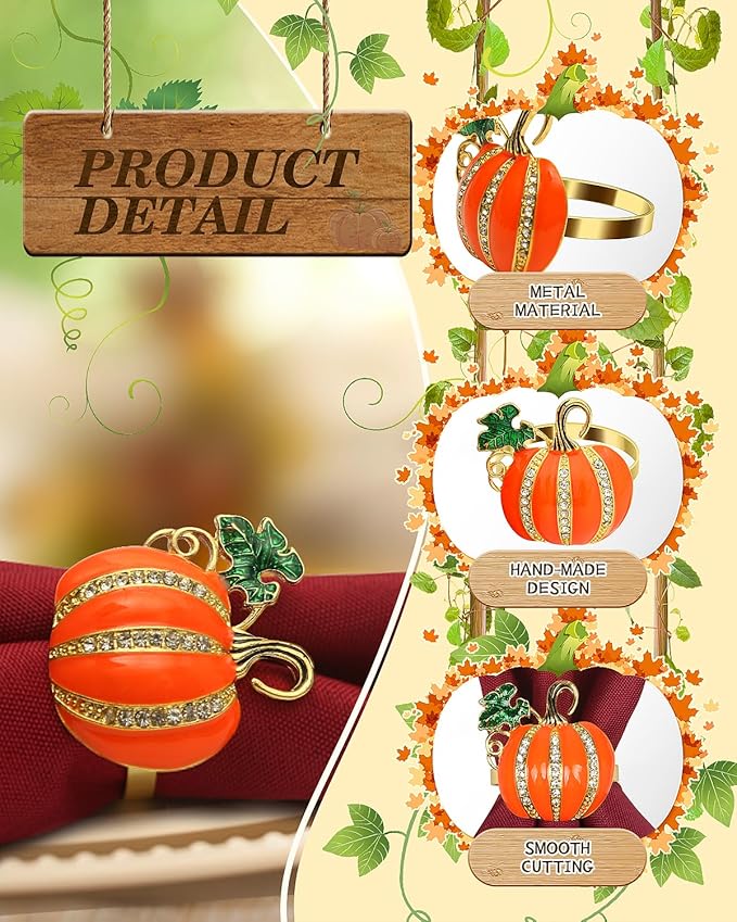 KPOSIYA Fall Napkins Rings, Fall Banquet, Holiday Dinner Party - Image 3
