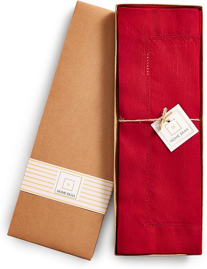 Cotton Linen Placemats Set of 4 – Hemstitch Red Cloth Placemats 14 x 19 Inch – - Image 4
