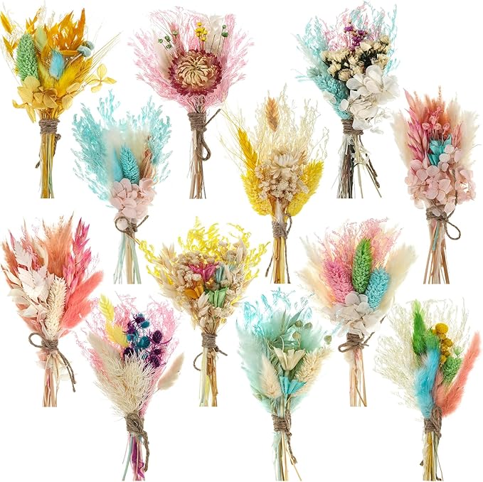 Layhit 12 Pack Boho Dried Flower Bouquet Mini Wedding Handmade Dry Flowers Decor by ShungLan