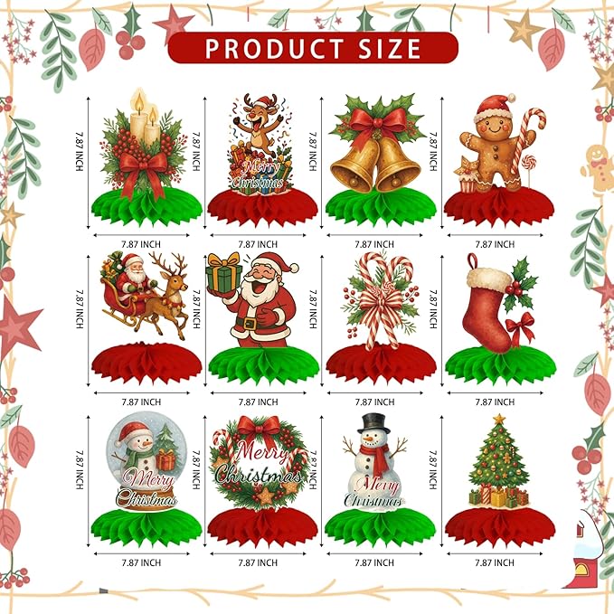 12Pcs Christmas Honeycomb Centerpieces Christmas Table Toppers Decorations - Image 2