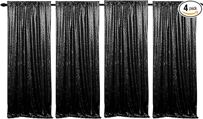 JYFLZQ Black Sequin Backdrop Curtains 2ft x 8ft 4 Panels Glitter Photo Booth by JYFLZQ
