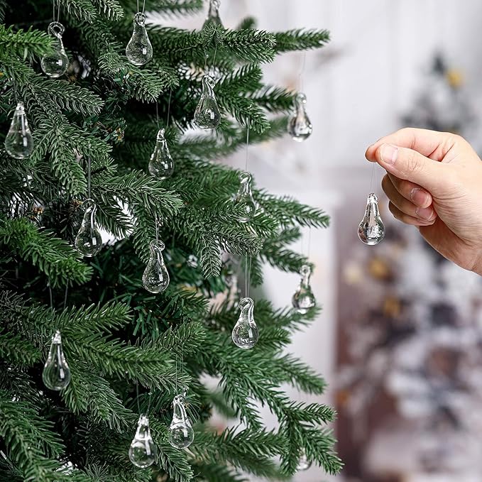 30 Pcs Clear Glass Teardrop Christmas Ornaments Crystal Raindrop Hanging - Image 3