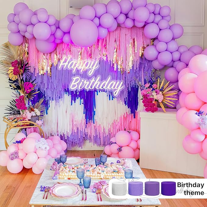 PartyWoo Crepe Paper Streamers 4 Rolls 328ft, Pack of Shades of Purple Crepe - Image 2