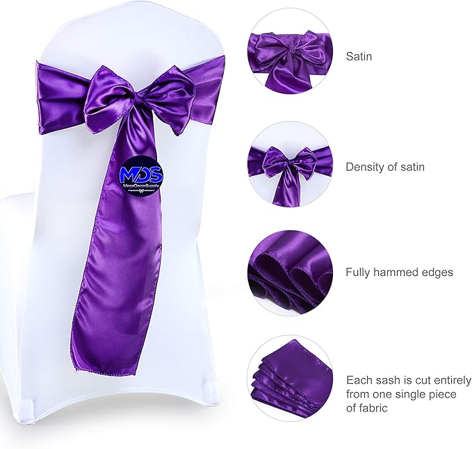 MDS Pack of 100 PCS Satin Chair Sashes Charmeuse Sateen Dining Chair Bows - Image 6