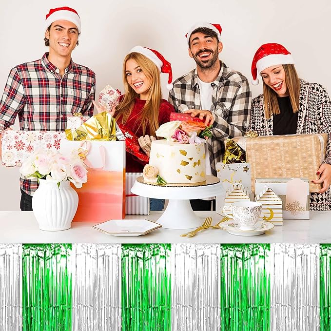3 Pack 29 x108 Inch Silver Green Foil Fringe Table Skirts Metallic Banner - Image 5