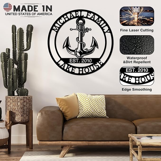 Personalized Metal Anchor Sign, Custom Family Last Name Sign, Nautical Outdoor - Image 4