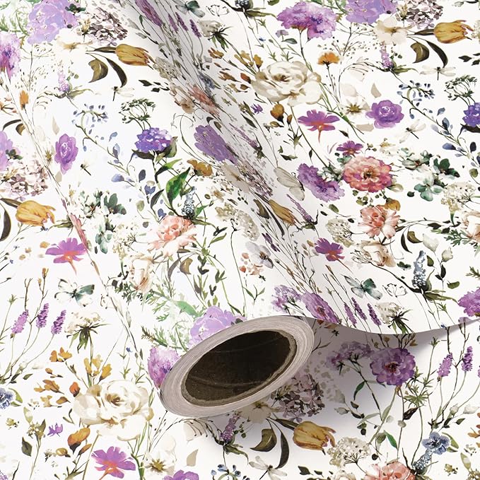 WRAPAHOLIC Kraft Floral Wrapping Paper Roll by WRAPAHOLIC