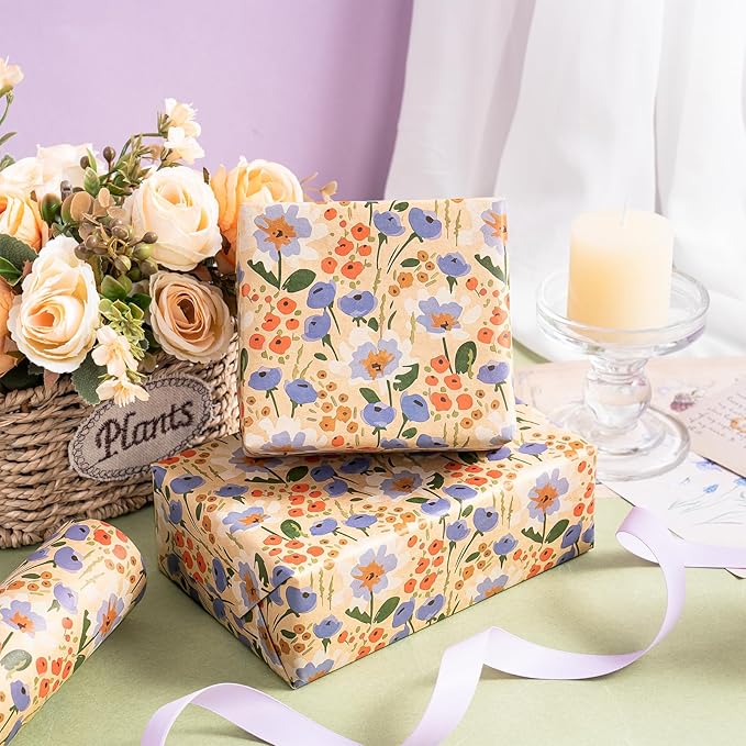 WRAPAHOLIC Kraft Floral Wrapping Paper Roll - Image 6