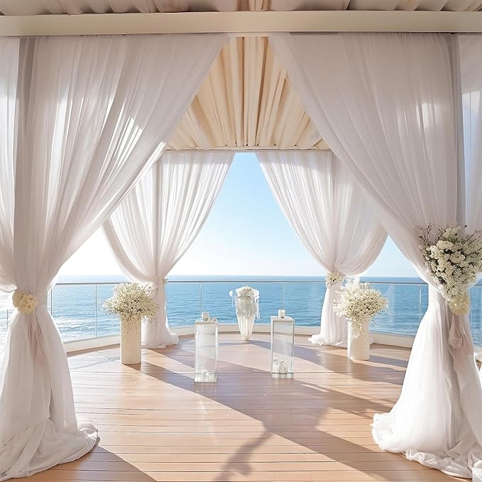 PARTISKY 10ftx10ft Taupe Chiffon Sheer Backdrop Curtains, Wrinkle-Free Wedding - Image 5