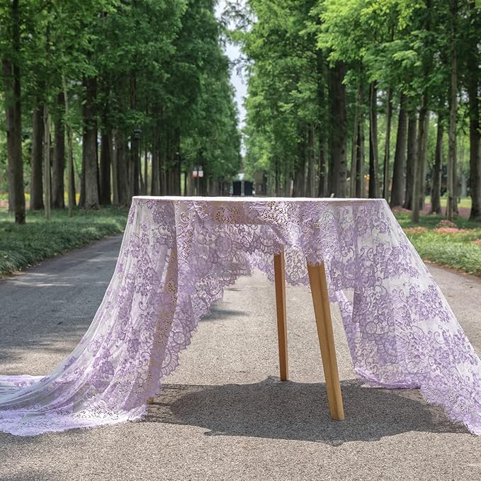 TINWIN Purple Lace Tablecloth 60x120 Inch Rectangle Vintage Runner Eyelash - Image 2
