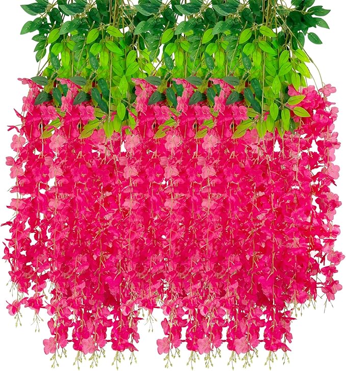 24 Pack Fuchsia Wisteria Hanging Flowers Garland, 3.77 Feet Artificial Flower by Luerbi