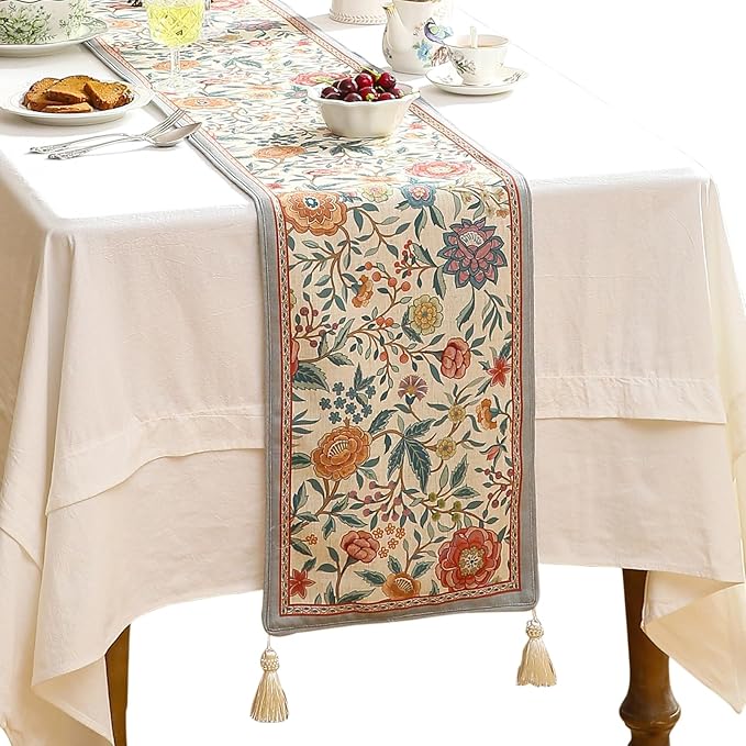 Farmhouse Floral Cloth Runner for Table, Decorative Linen 71 Inches Long Table by bilingaier