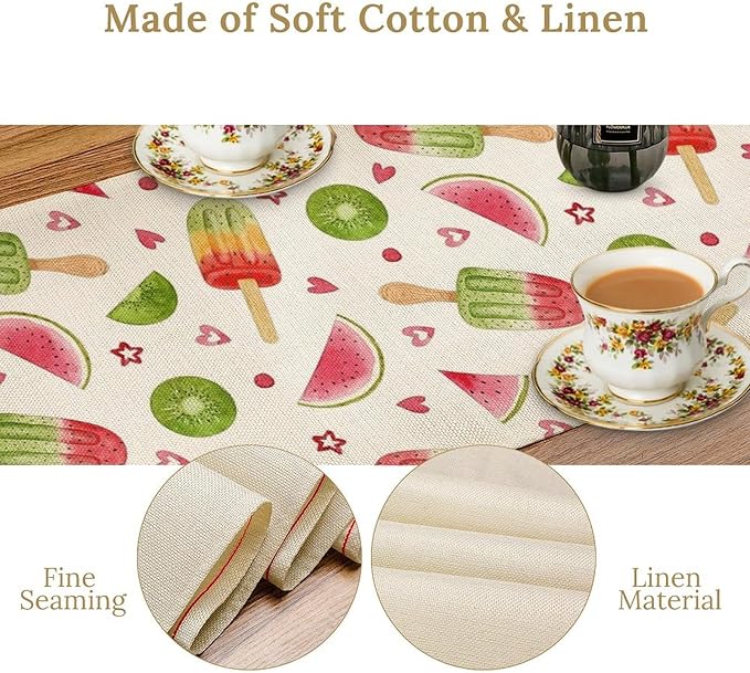 Summer Popsicles Table Runner, Colorful Watercolor Ice Cream Loves Heart - Image 5