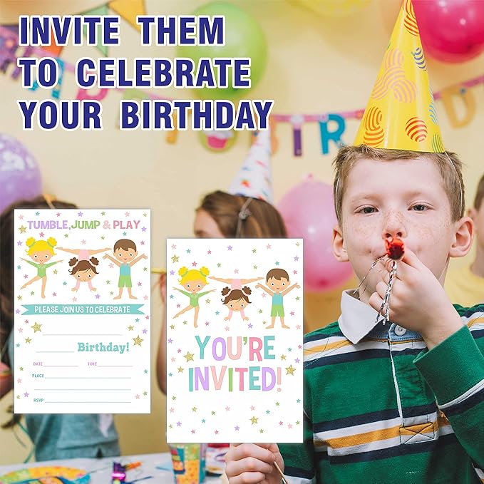 Gymnastics Birthday Party Invitation, Tumble Jump & Play Invite Cards（20 Count) - Image 5