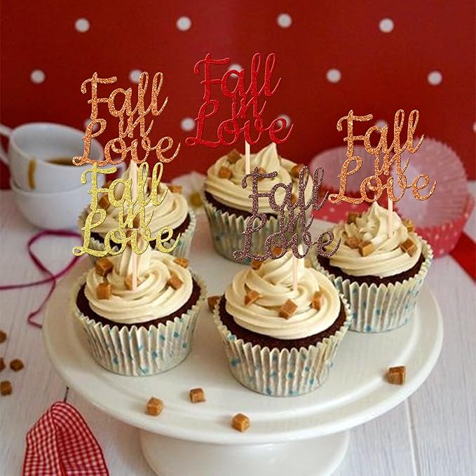 24 PCS Fall in Love Cupcake Toppers Glitter Fall Theme Bridal Shower Cupcake - Image 6