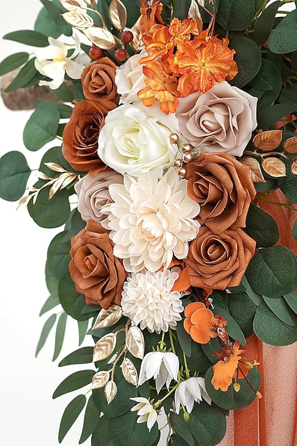 Burnt Orange Artificial Wedding Arch Flowers Kit - Image 5