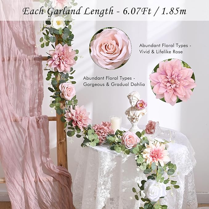 Waipfaru 2 Pcs Flower Garland, 12.14ft Eucalyptus Garland Vines - Image 2