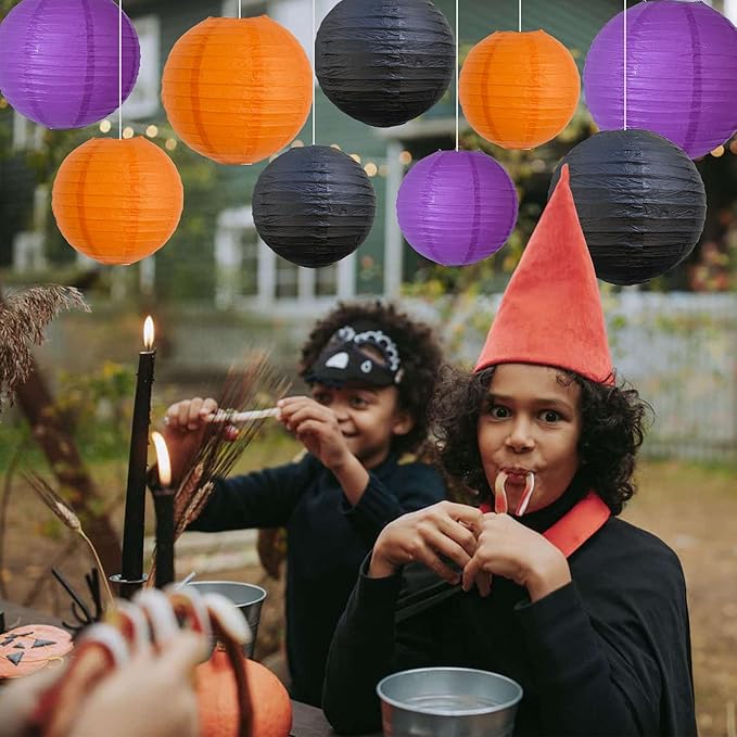 BEISHIDA 12Pcs Orange Purple Black Paper Lanterns Decorative Chinese/Japanese - Image 6