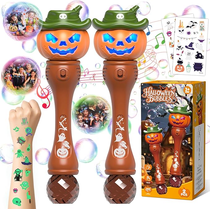 Halloween Bubble Machine Wand for Kids, Light up & Music Pumpkin Bubble Wand-2 by Cmiolacuna