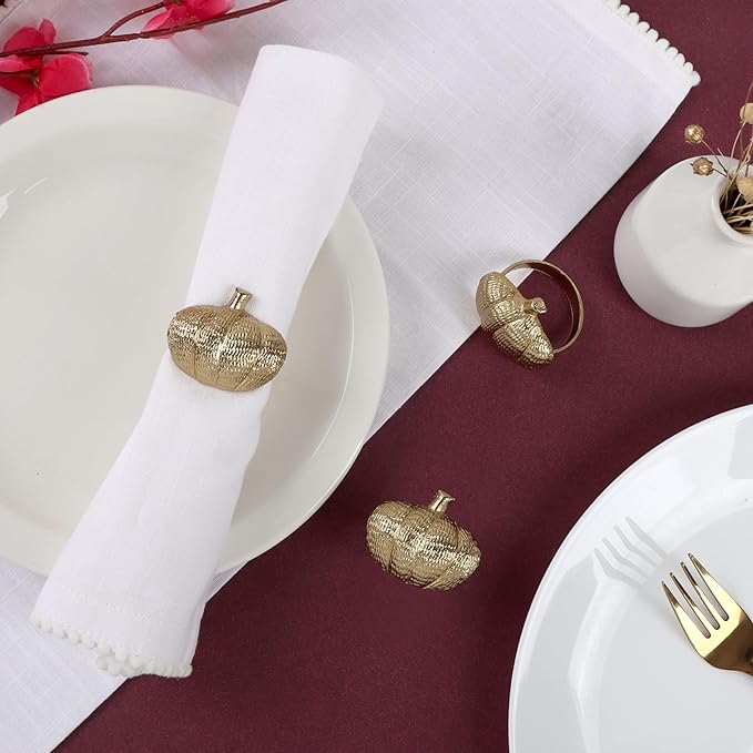 Set of 12 Pumpkin Napkin Rings | Premium Metal Fall Harvest Table Decor | - Image 3