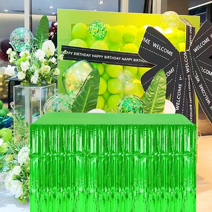 Green Streamers Party Decorations, 2 Packs Green Table Skirts Metallic Foil - Image 5