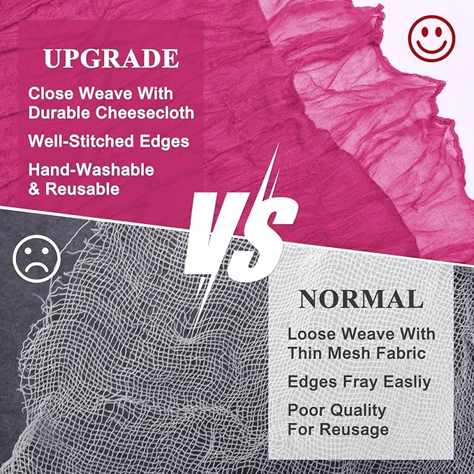 Asee'm 6pcs Cheesecloth Table Runner 120 Inches Long Fuchsia Boho Gauze Cheese - Image 4