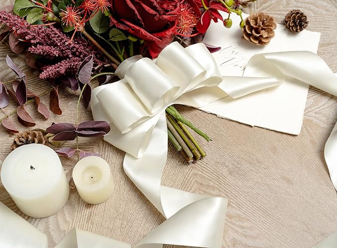Ivory Satin Ribbon Double-Faced Wired Ribbons - Image 8