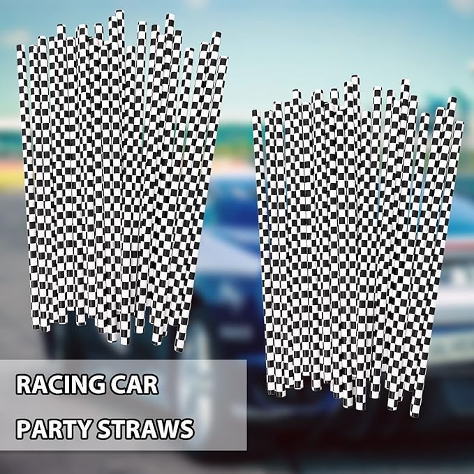 50 Pcs Checkered Flag Paper Straws Racing Car Straws Black and White Checkered - Image 6